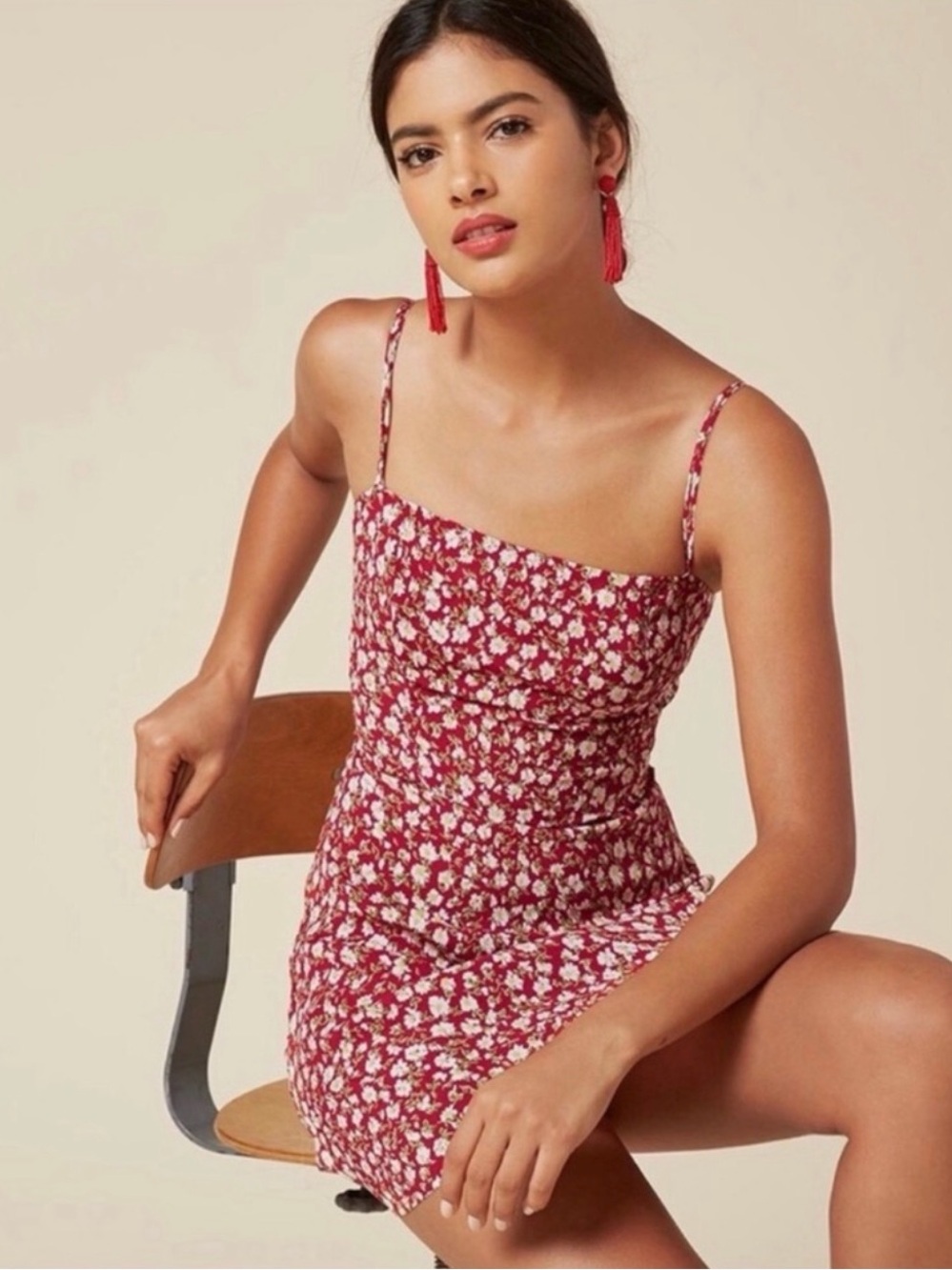 Reformation Red Mini Dress with White Floral Print